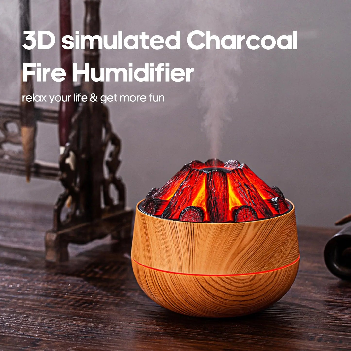 Transform Your Space with the Flame Bonfire Essential Diffuser Humidifier - 300Ml Night Light for Home, Office, or Gym