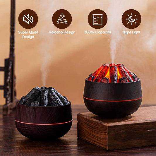 Transform Your Space with the Flame Bonfire Essential Diffuser Humidifier - 300Ml Night Light for Home, Office, or Gym