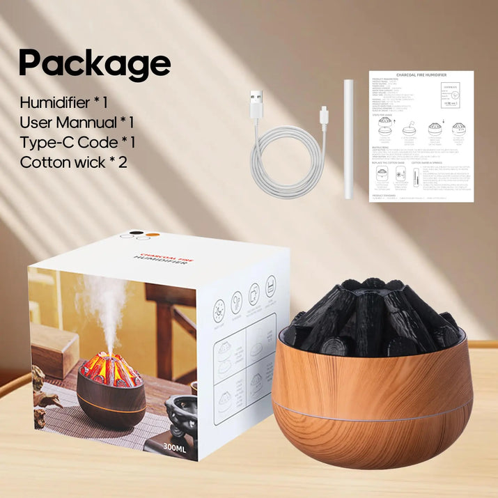 Transform Your Space with the Flame Bonfire Essential Diffuser Humidifier - 300Ml Night Light for Home, Office, or Gym